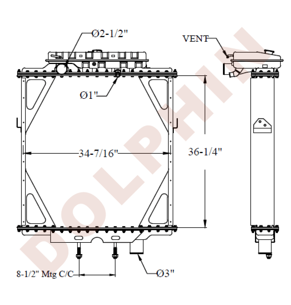 Peterbilt Radiator - 357 375 378 379 385 387 (1988-1994) 36-1/4 X 34-7/16 2-3/8 Radiator