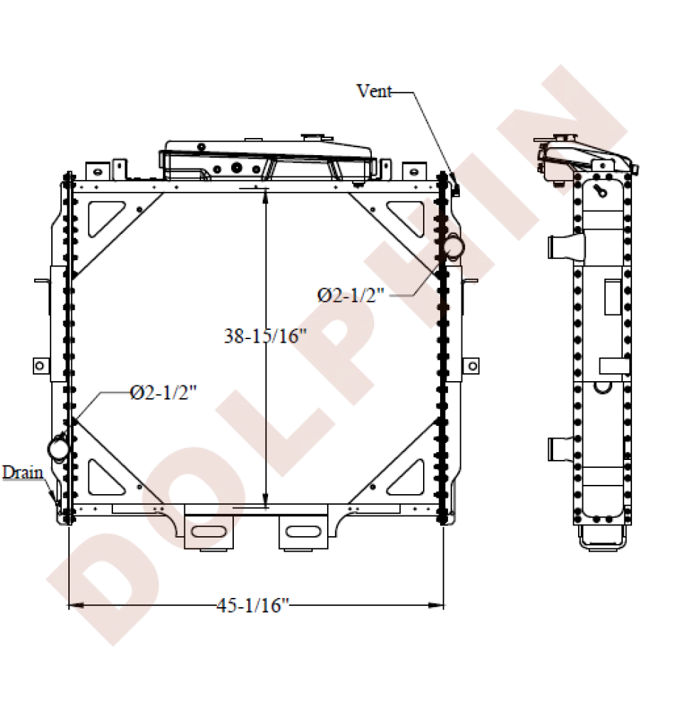 Kenworth Radiator - C500 (1979-1985) 45-1/16 X 38-15/16 3-5/8’ Radiator