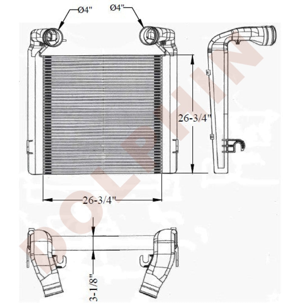 PETERBILT CHARGE AIR COOLER, 320 Sanitation Trucks (2008-2011) 26-3/4 x 26-3/4 x 3-1/8