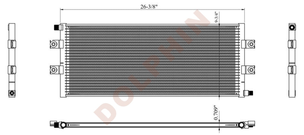 KENWORTH CONDENSER, T600, T800 Series, 26-3/8'' x 9-3/4